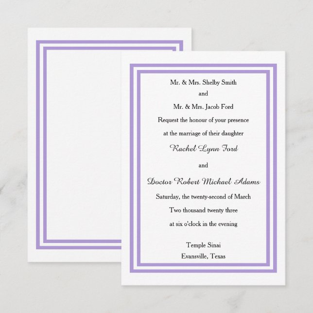 Double Lavender Trim - 3x5 Wedding Invitation (Front/Back)
