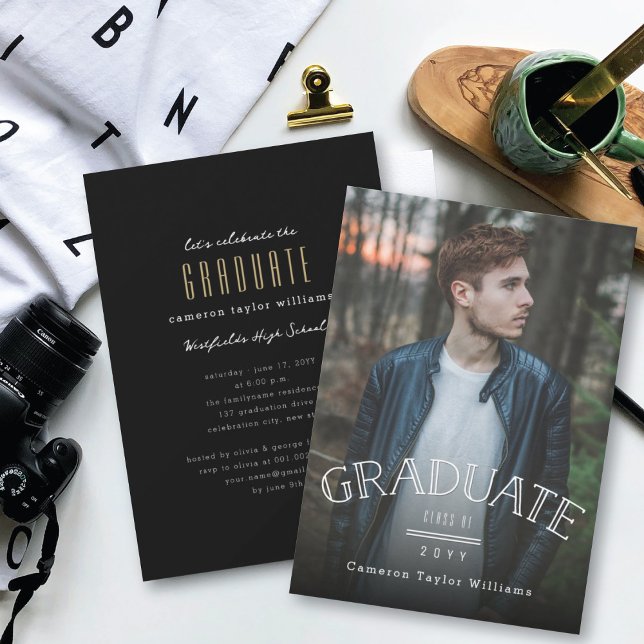 Double Line Graduate Modern Photo Graduation Party Invitation (Creator Uploaded)