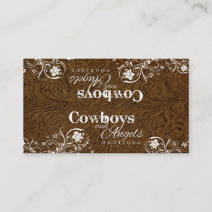 Double Logo Tooled Leather and Lace Business Card