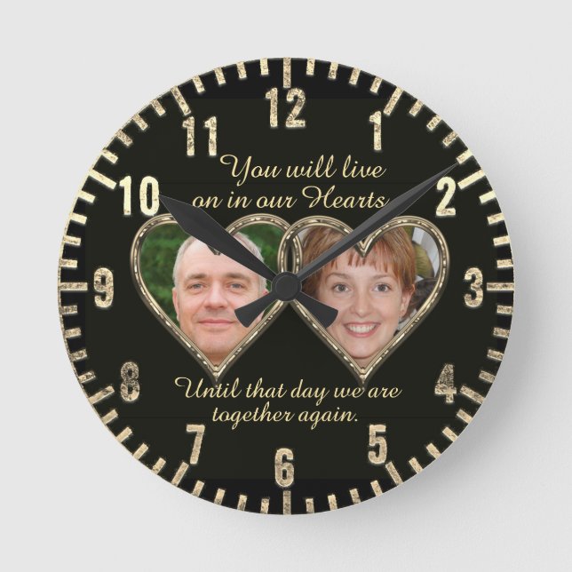 Double Memorial Add Photos Keepsake Round Clock (Front)