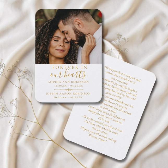 Double Memorial Funeral Photo Gold Prayer Card (Creator Uploaded)