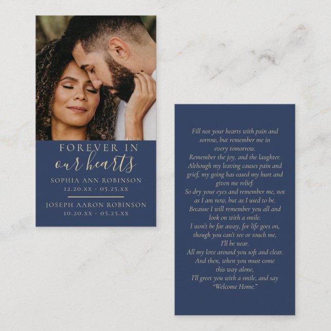 Double Memorial Photo Funeral Blue Prayer Card (Front/Back)