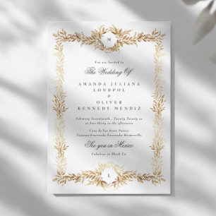 double monogram gold botanical frame wedding invitation