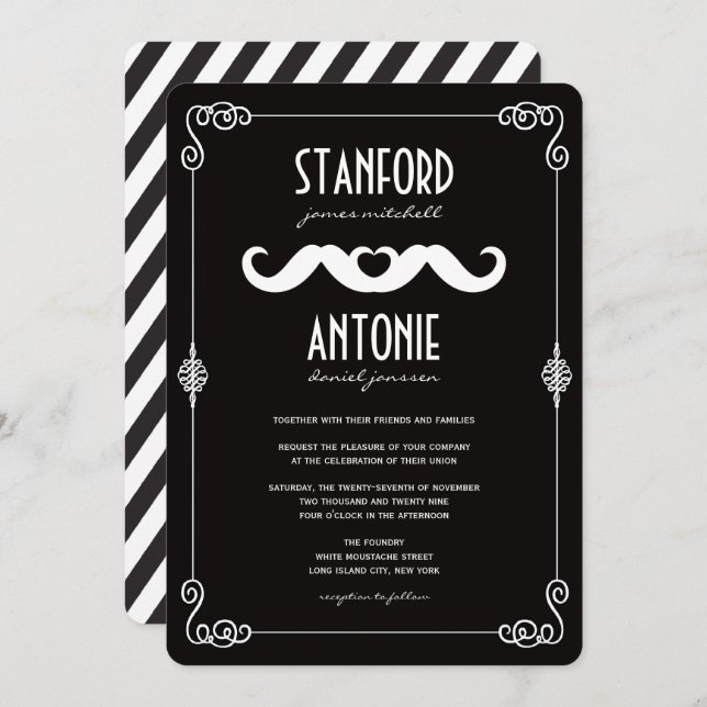 Double Moustaches Love Vintage Classic Gay Wedding Invitation (Front/Back)