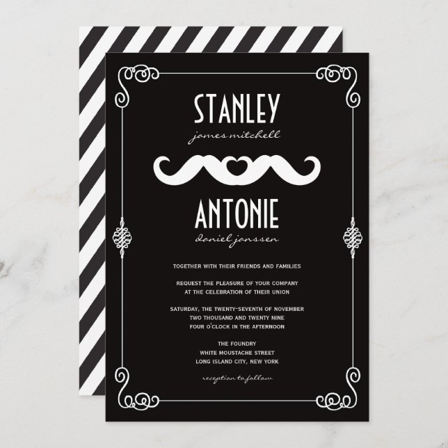 Double Moustaches Love Vintage Classic Gay Wedding Invitation (Front/Back)