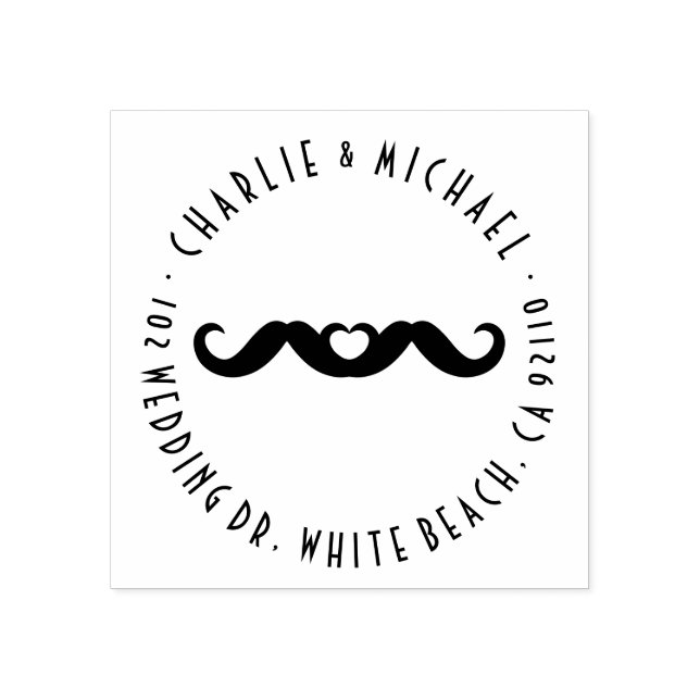 Double Mr. Moustache Love Gay Wedding Rubber Stamp (Imprint)
