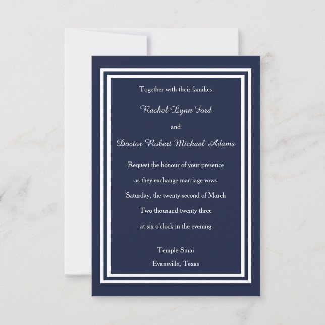 Double Navy Trim - 3x5 Wedding Invitation (Front)