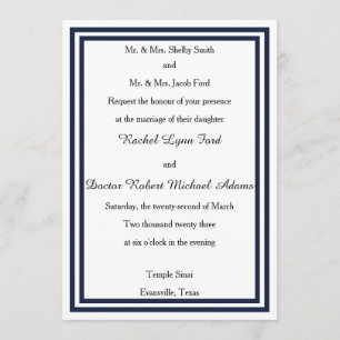 Double Navy Trim -5x7Wedding Invitation