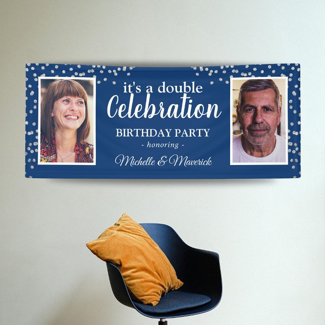 Double Photo 2 Person Birthday Party Banner (Creator Uploaded)
