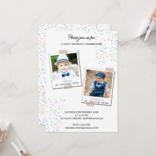 Double Photo Joint Birthday Party Gender Sprinkles Invitation