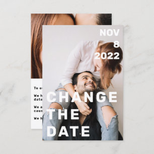Double photo modern big and bold change the date invitation