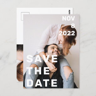 Double photo modern big and bold save the date inv postcard