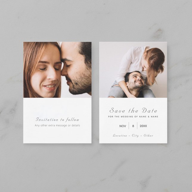 Double photo modern save the date card (Double photo modern save the date card with message and dates.)
