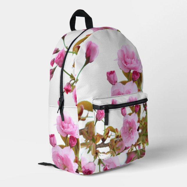Double Pink Cherry Blossoms Welcome Spring Printed Backpack (Back Corner Left)