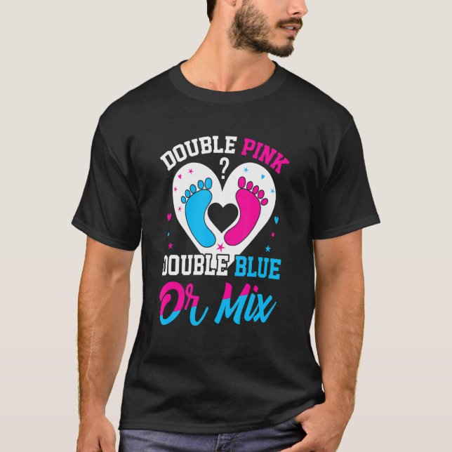 Double Pink Double Blue Mix Twin Gender Announceme T-Shirt (Front)