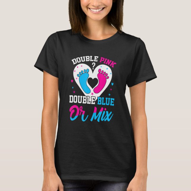 Double Pink Double Blue Mix Twin Gender Announceme T-Shirt (Front)
