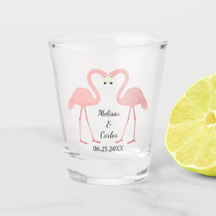 Double Pink Flamingo Wedding Keepsake Shot Glass