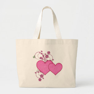 Double Pink Heart & Glitter Design Valentine's Day Large Tote Bag