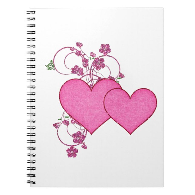 Double Pink Heart & Glitter Design Valentine's Day Notebook (Front)