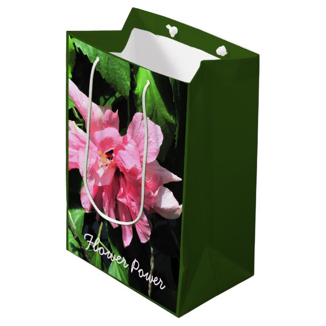 Double Pink Hibiscus Flower Gift Bag (Front Angled)