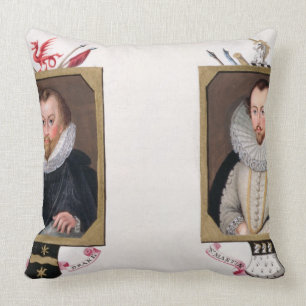 Double portrait of Sir Francis Drake (c.1540-96) a Cushion