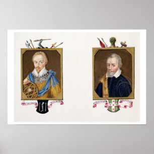 Double portrait of Sir Humphrey Gilbert (c.1539-83 Poster