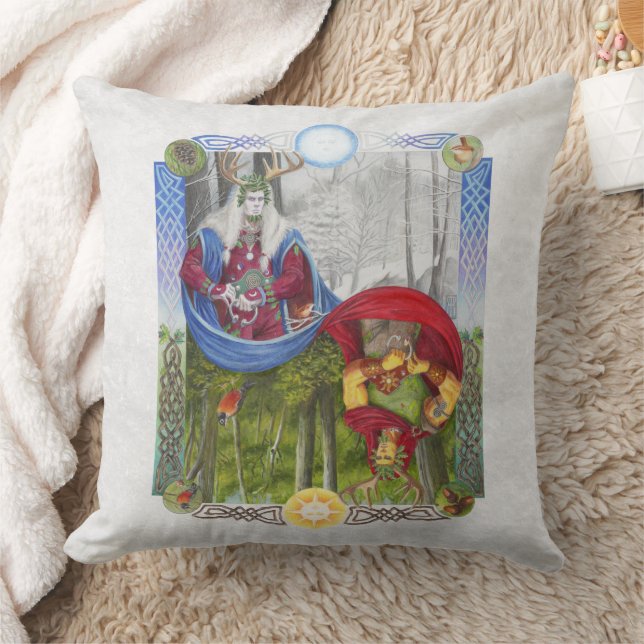 Double Portrait of the Holly King and Oak King Cushion (Blanket)