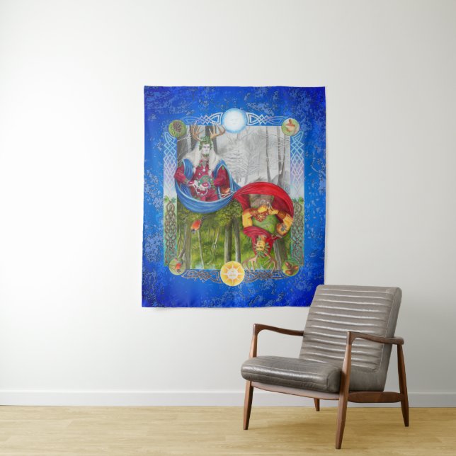 Double Portrait of the Holly King and Oak King Tapestry (In Situ)