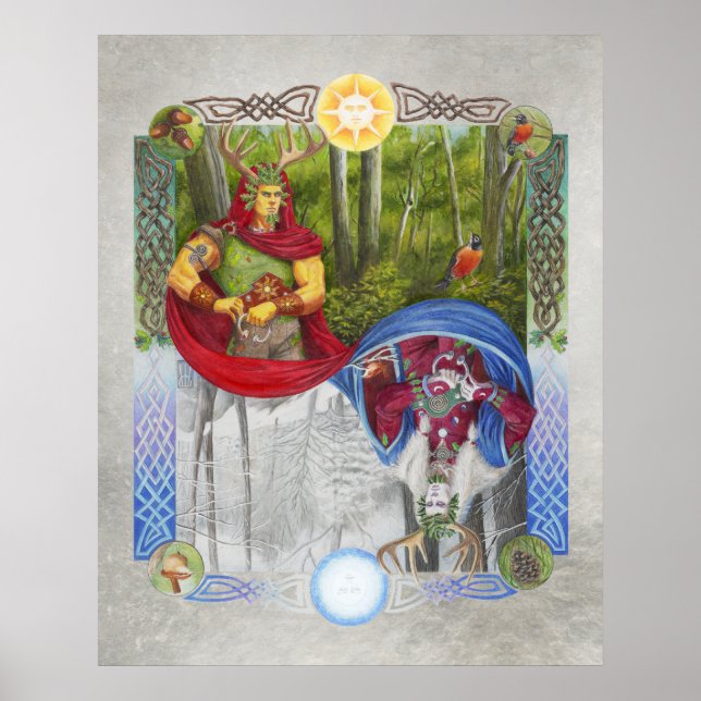 Double Portrait of the Oak King and Holly King Poster (Front)