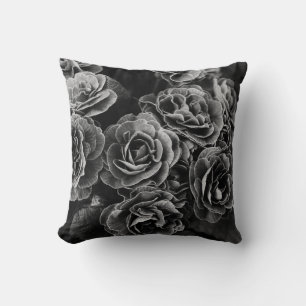 Double Primula Flowers, Black and White Cushion