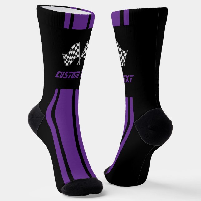 Double Purple Stripe Racing Flags Socks (Angled)