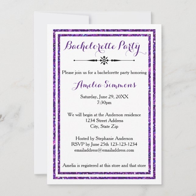 Double Purple Trim - 3x5 Bachelorette Invitation (Front)
