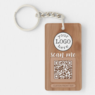 Double QR Code for Business Cherry Wood Key Ring