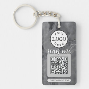 Double QR Code for Business Elegant Grey Marble Key Ring