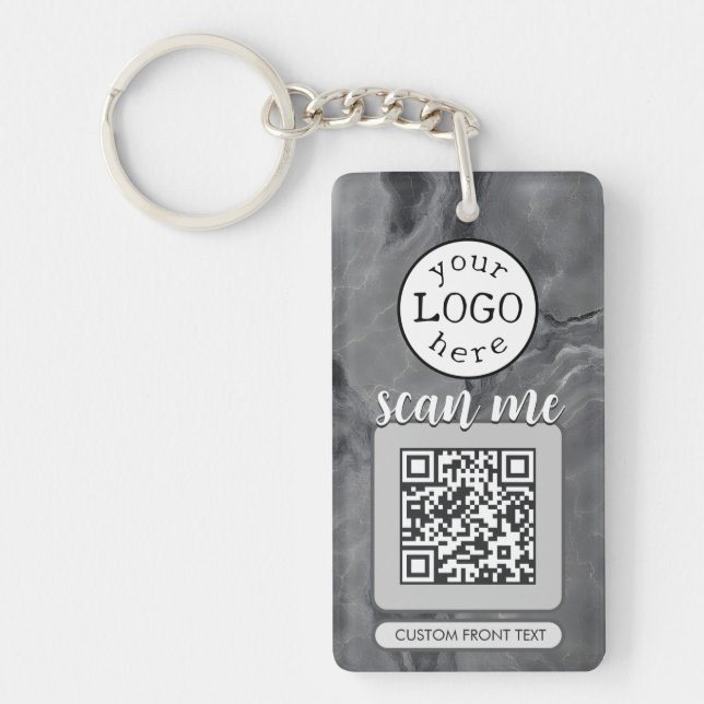 Double QR Code for Business Elegant Grey Marble Key Ring (Front)