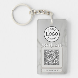 Double QR Code for Business Elegant White Marble Key Ring