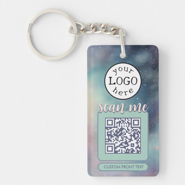 Double QR Code for Business Galaxy Stars Key Ring (Front)