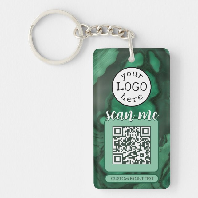 Double QR Code for Business Green Malachite Stone Key Ring (Front)
