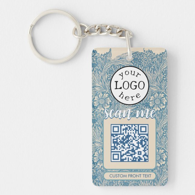 Double QR Code for Business William Morris Blue Key Ring (Front)
