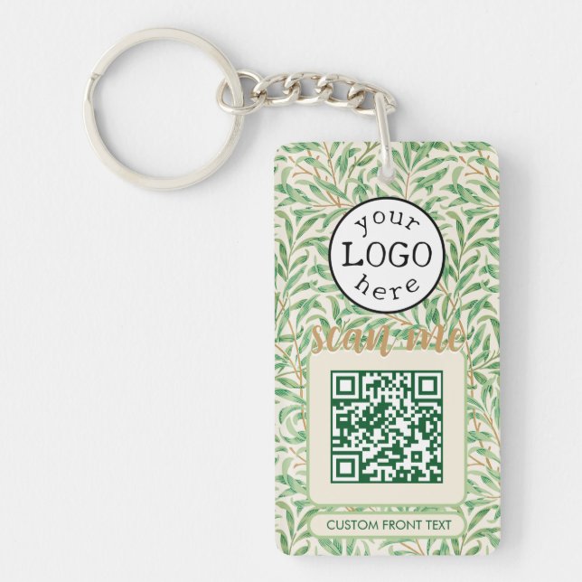 Double QR Code for Business William Morris Green Key Ring (Front)