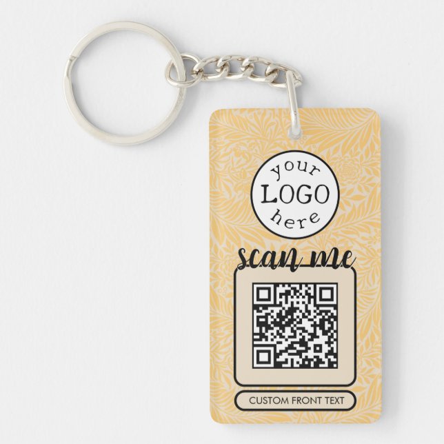 Double QR Code for Business William Morris Yellow Key Ring (Front)