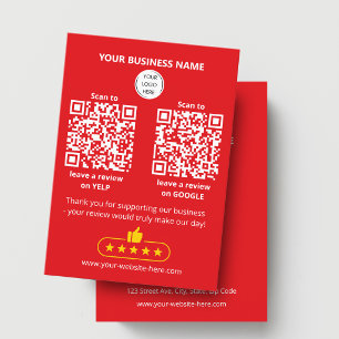 Double QR code Red Scan To Review Business Card