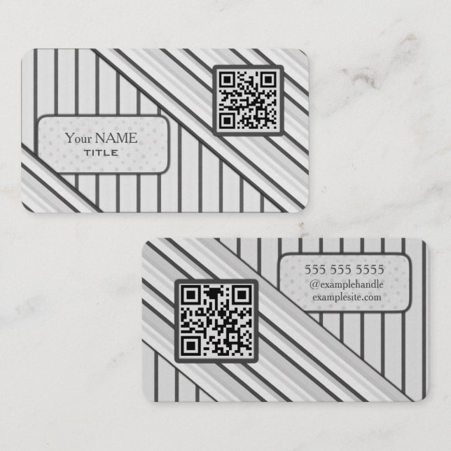 Double QR Code Retro Grey Business Card (Front/Back)