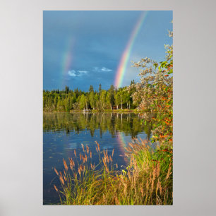 Double Rainbow - Birch Lake Poster