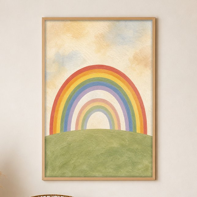Double Rainbow Hill Gouache Boho Art Poster (Shown framed for scale. Poster ships unframed; frames are an optional add-on.)