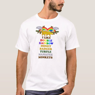 Double Rainbow Honey Badger Turtle Manatee Monkeys T-Shirt