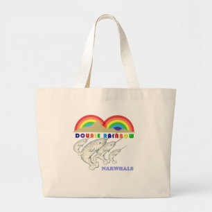 double rainbow narwhals large tote bag
