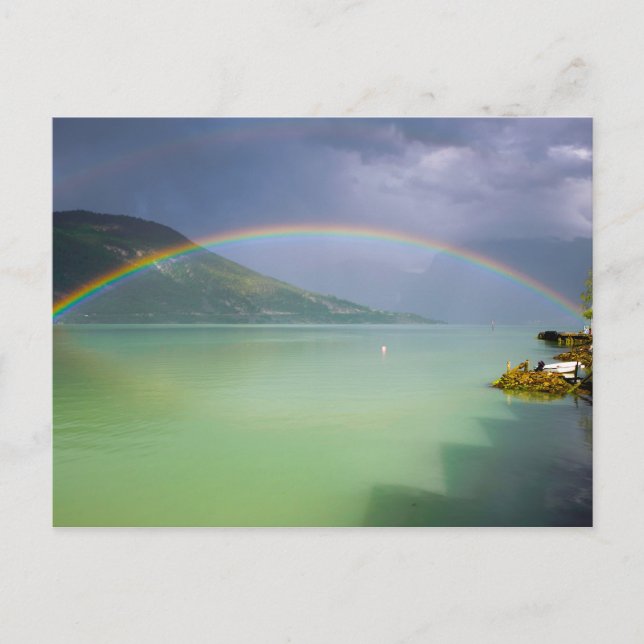 Double rainbow over a fjord postcard (Front)