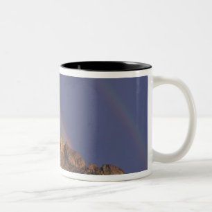 Double rainbow over a rock formation near Smith Two-Tone Coffee Mug