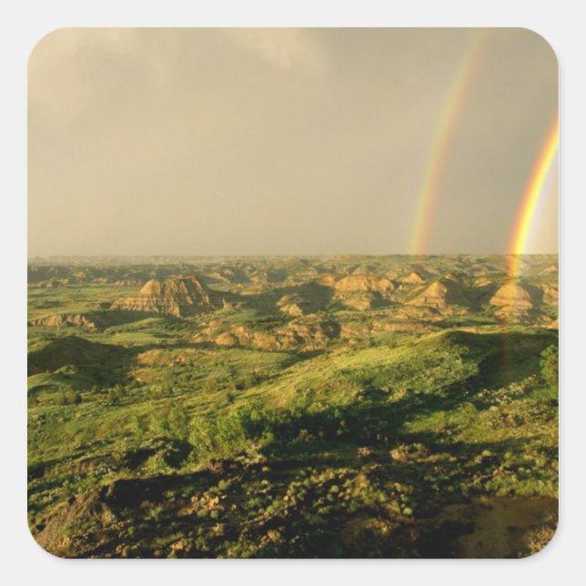 Double Rainbow over Painted Canyon in Theodore Square Sticker (Front)
